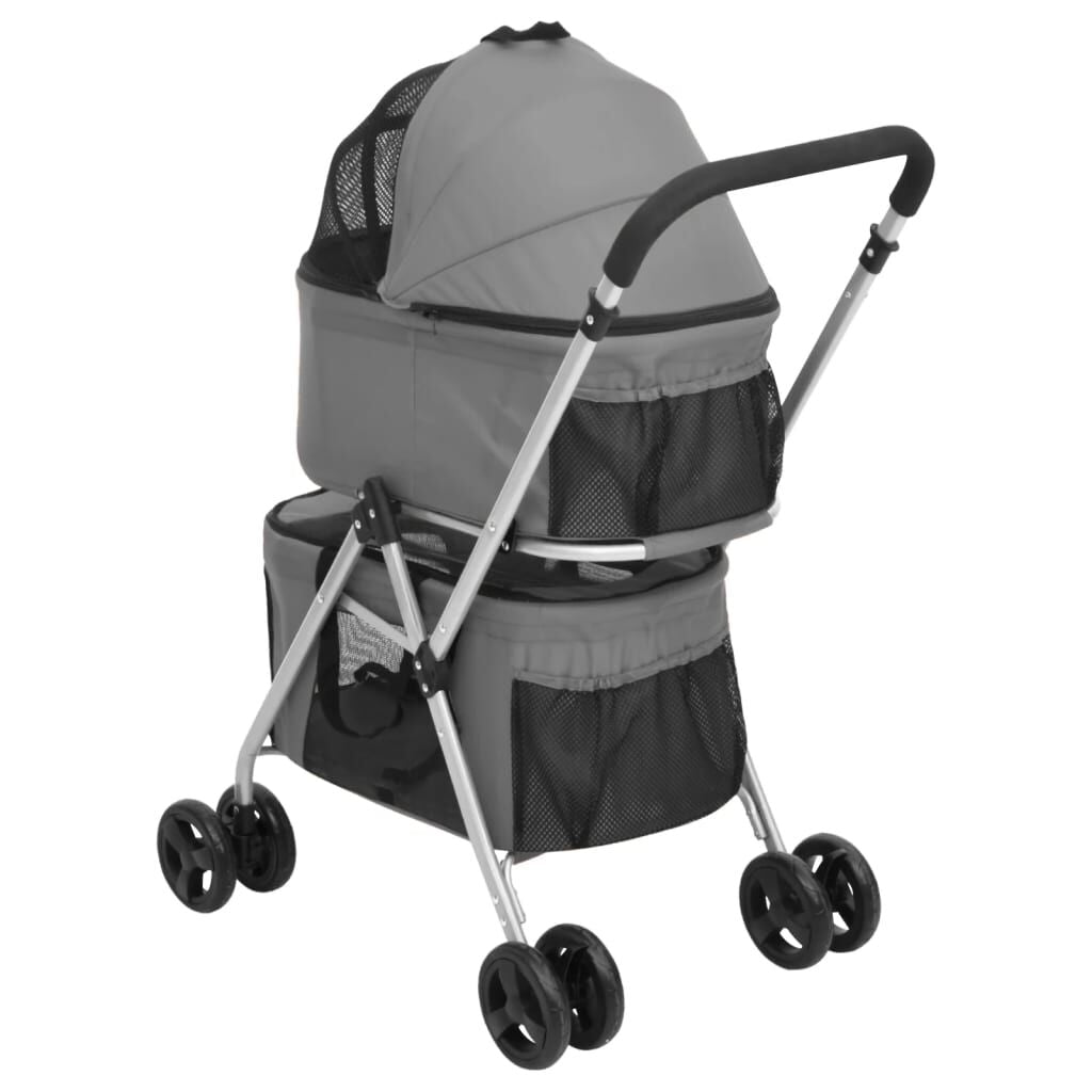 Vidaxl Cochecito Doble De Perros Plegable Tela Oxford Gris 83x48x97cm_4