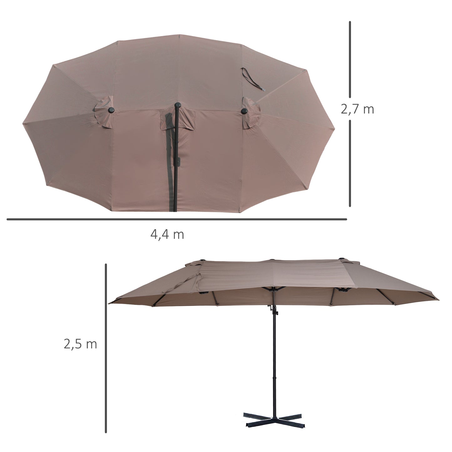 Outsunny Parasol De Jardín Doble Con Manivela 270x440x250cm Marrón Y Negro_2