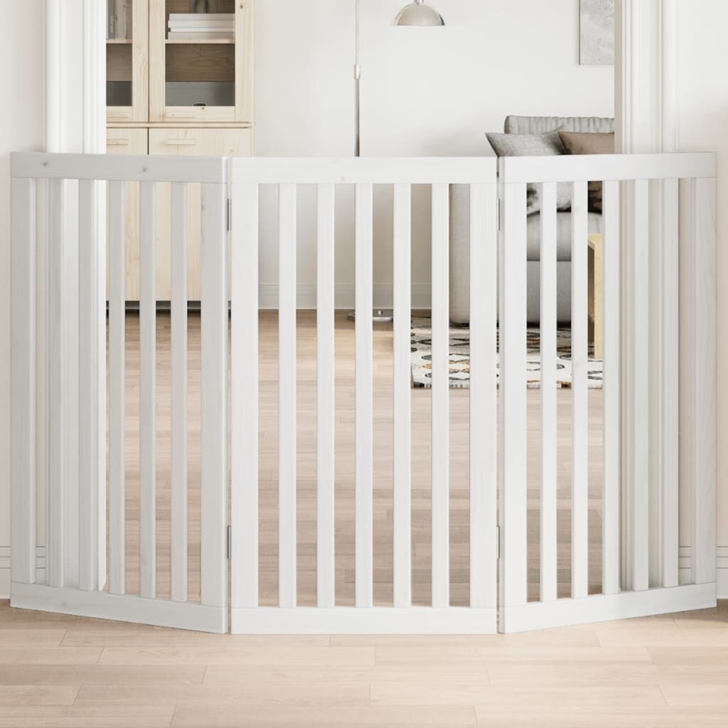 Vidaxl Puerta Para Perros Plegable 3 Paneles Madera Álamo Blanca 150cm_1