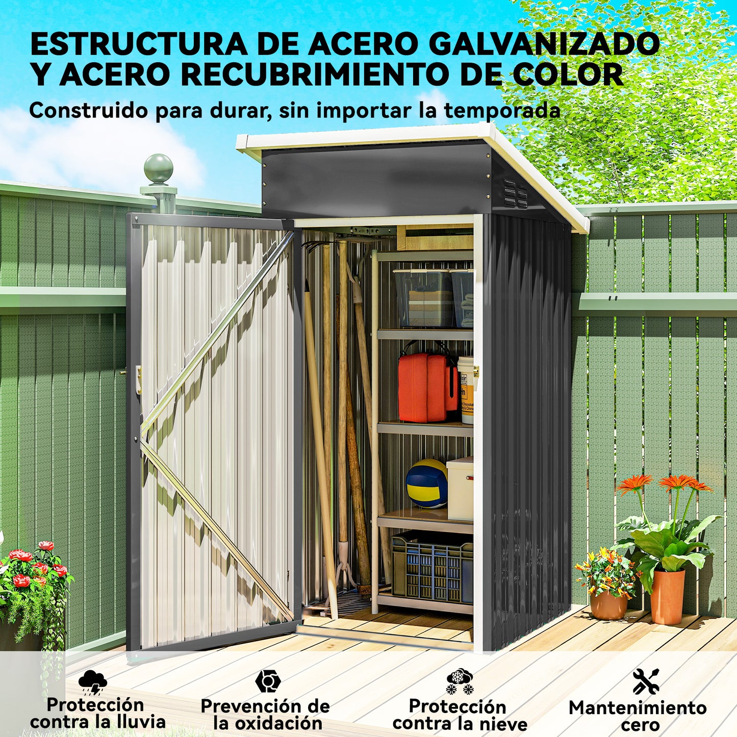 Outsunny Caseta De Jardín Exterior 107,5x91x185 Cm Puerta Con Cerradura Gris_5