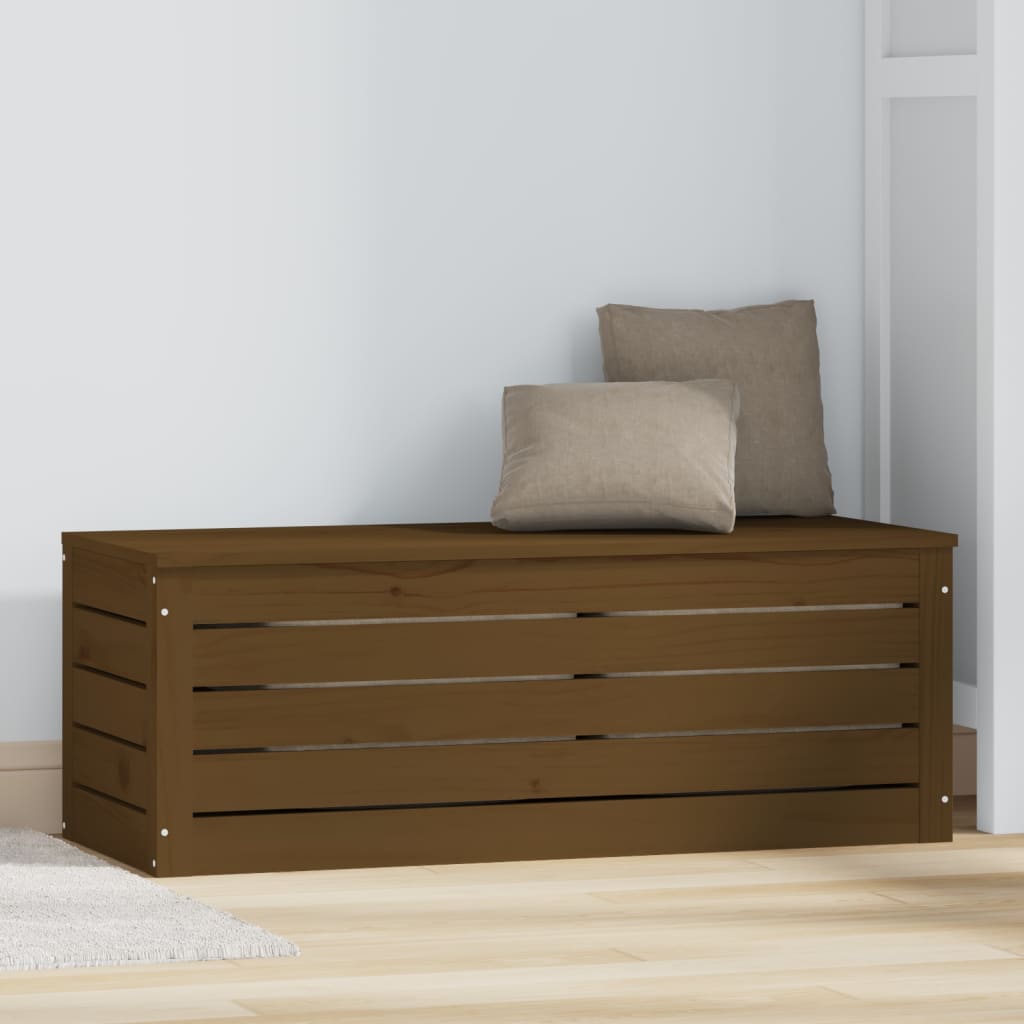 Caja Almacenaje Madera Maciza Pino Marrón Miel 89x36,5x33 Cm_2