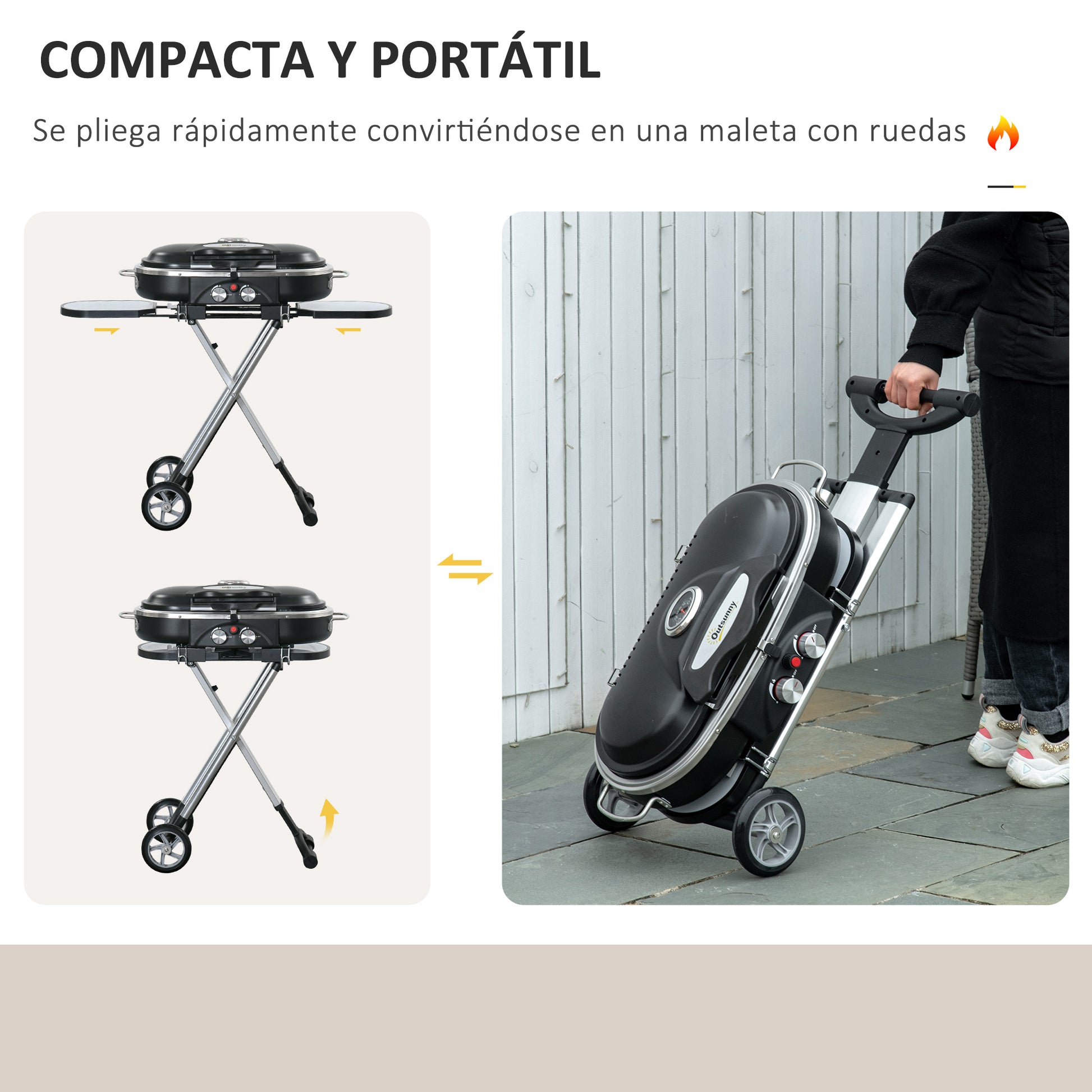 Outsunny Barbacoa De Gas 2,34 Kw Plegable Con 2 Quemadores Termómetro Y 2 Ruedas_5