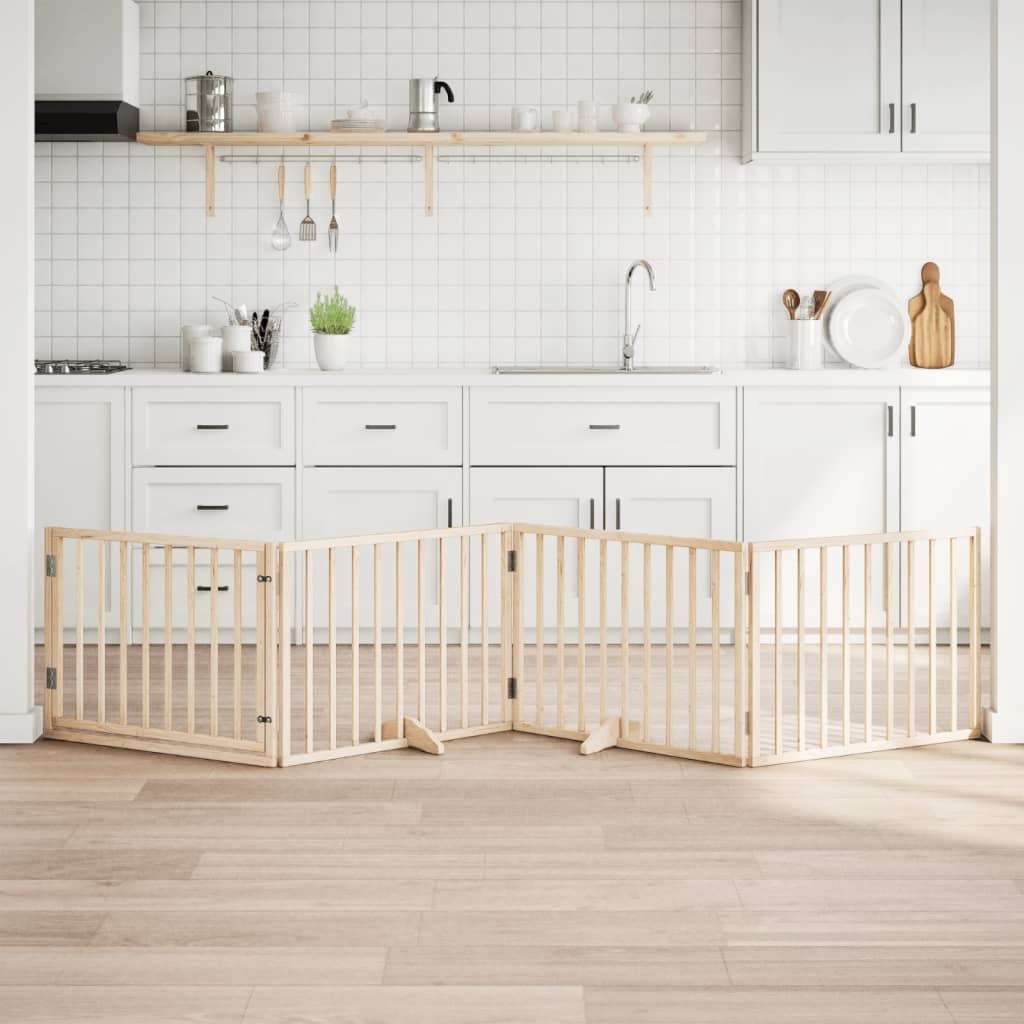 Vidaxl Puerta Para Perros Con Puerta Plegable De 4 Paneles, 320 Cm, Madera De Álamo_1