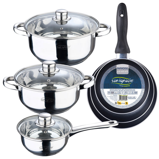 Juego De 6 Pc Batería De Cocina + Set 3 Sartenes (16/20/24cm) Aluminio Prensado Navy Paradise_0