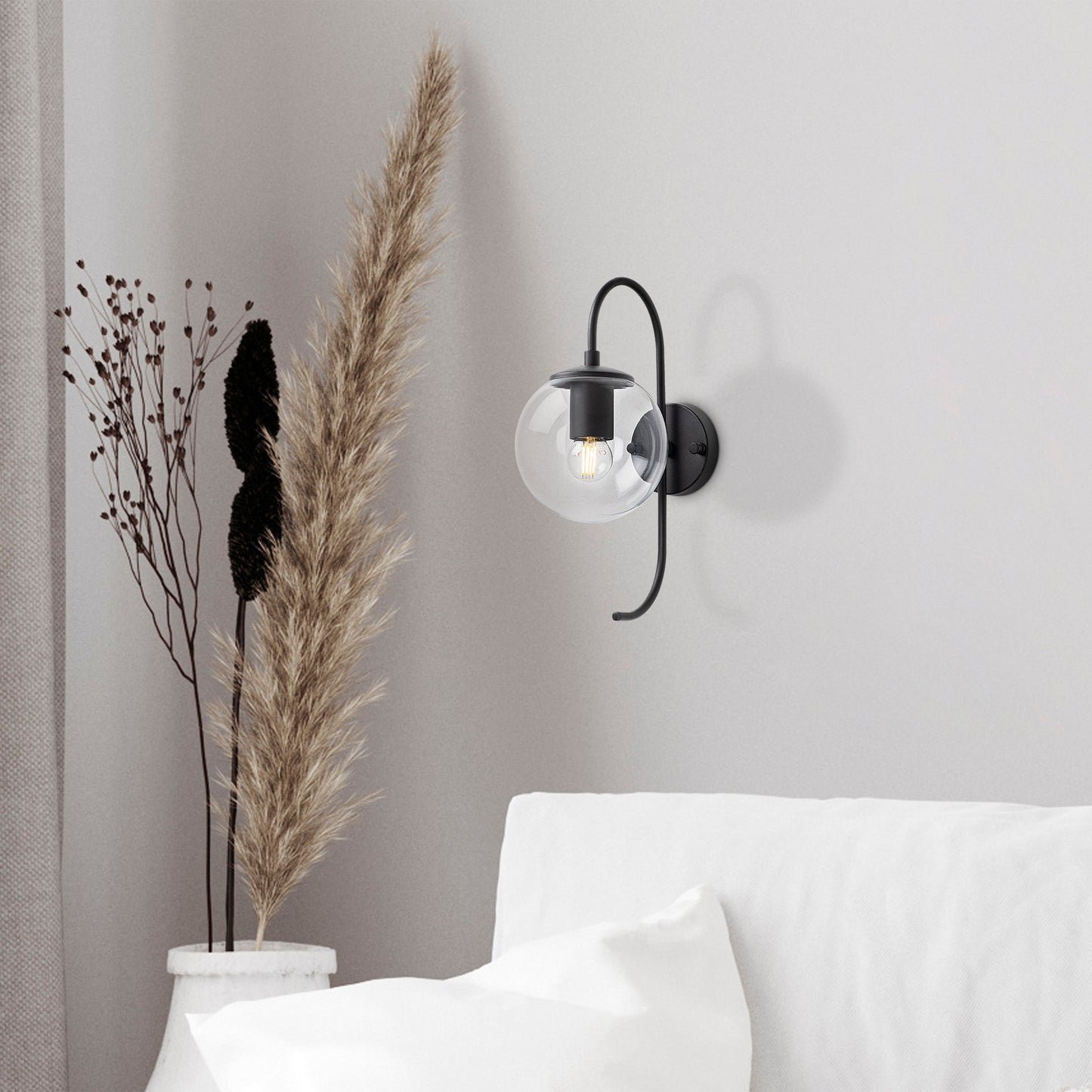 Aplique De Pared Pantalla Transparente, Metal , Negro, 15x27x36, Casquillo E14 Max 15 W_5