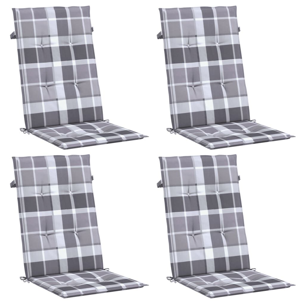 Vidaxl Cojín Silla Jardín Respaldo Alto 4 Uds Cuadros Gris 120x50x3 Cm_0