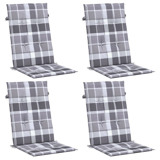 Vidaxl Cojín Silla Jardín Respaldo Alto 4 Uds Cuadros Gris 120x50x3 Cm_0