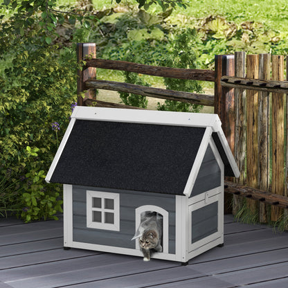 Pawhut Casa Para Gatos De Madera Con Techo Asfáltico Abatible Ventana Y Puertas_1
