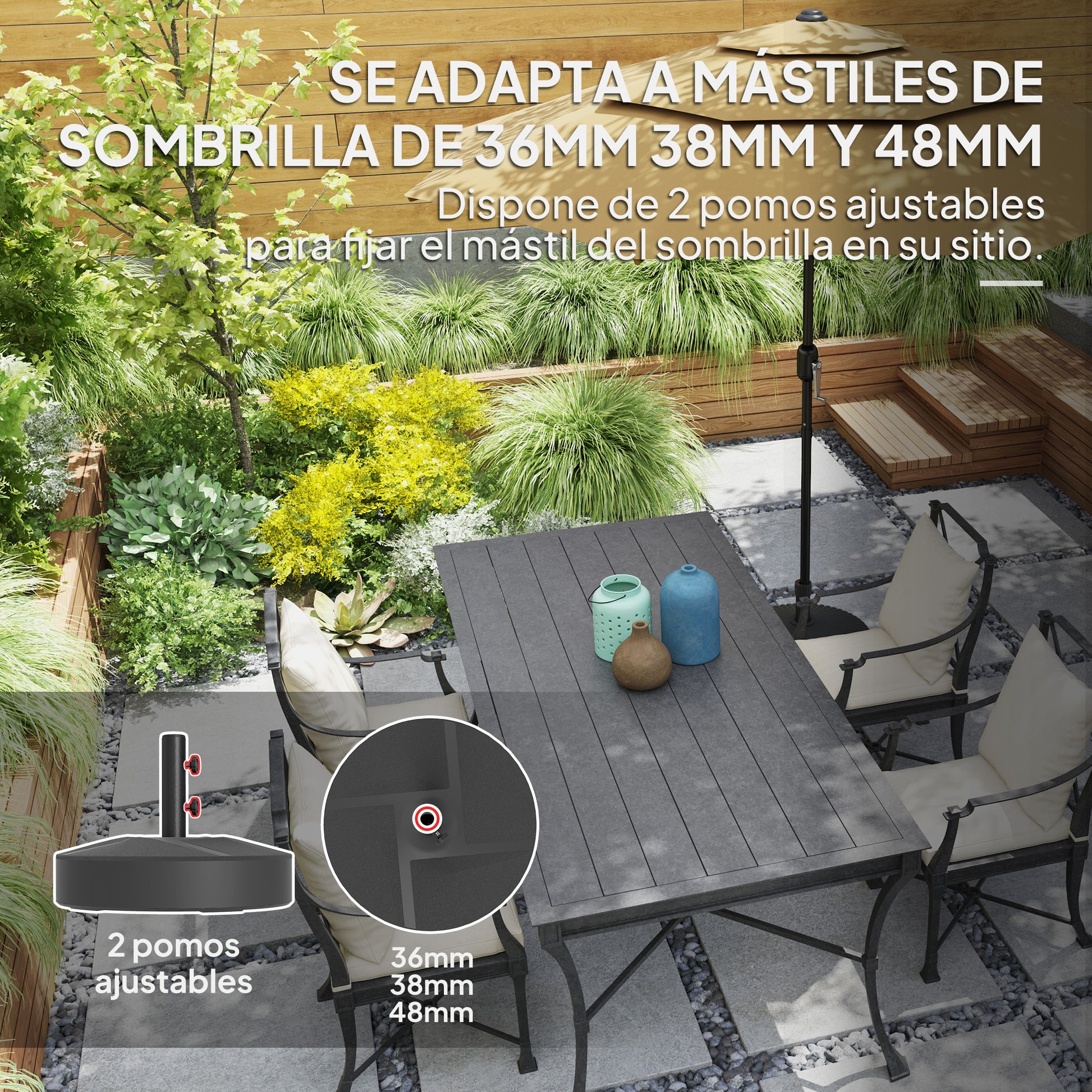 Outsunny Base Para Sombrilla Redonda Rellenable Con Agua 25l O Arena 30kg Negro_3