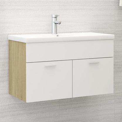 Mueble Con Lavabo Madera De Ingeniería Blanco Y Roble Sonoma_0