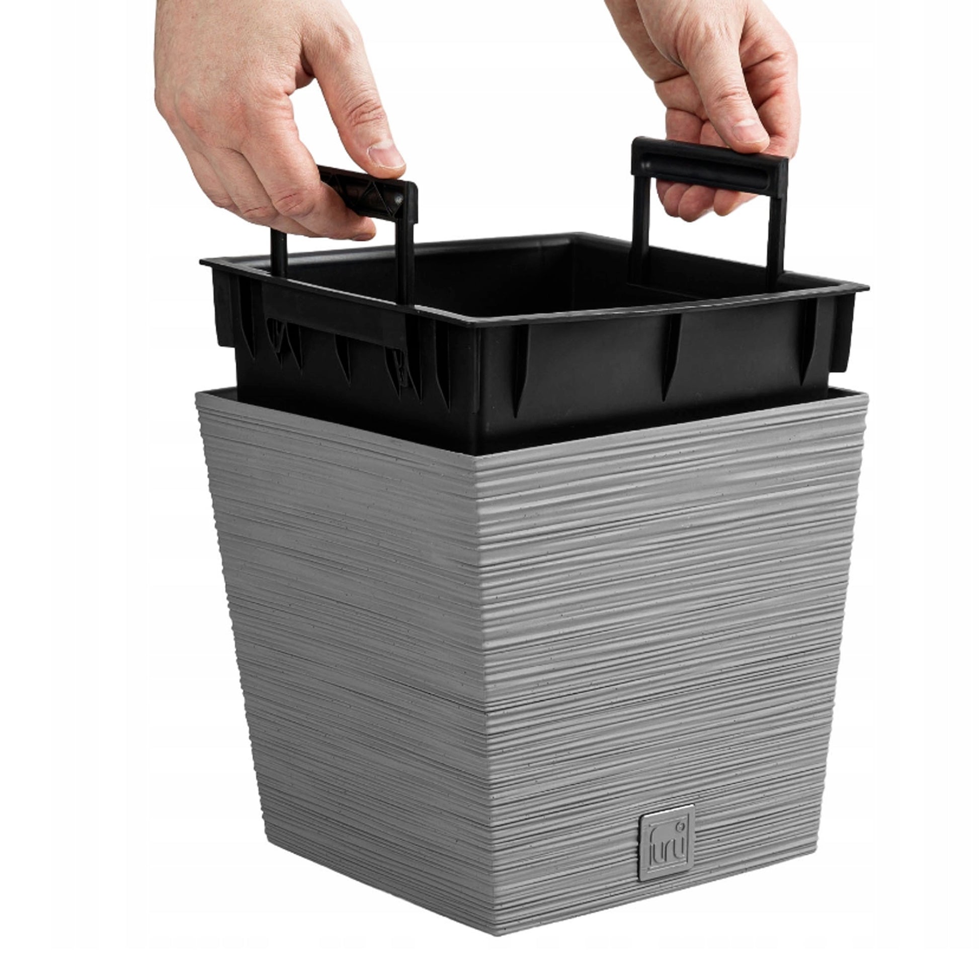 Macetero Color Cemento, Con Depósito, Colección Furu, De 24 X 24 X 23,5 Cm, Capacidad De 7,5 L._3