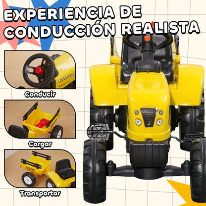 Homcom Tractor A Pedales Para Niños De 3 Años Con Remolque 133x42x51 Cm Amarillo_3
