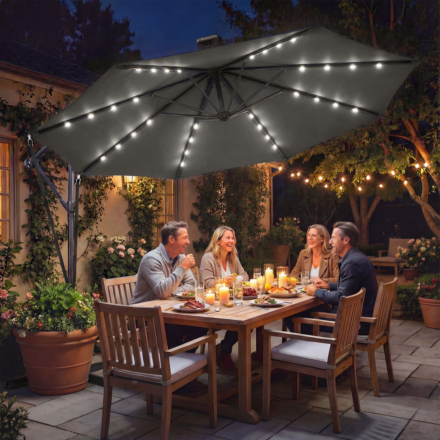 Outsunny Parasol Excéntrico Con Luces Led Solares_1