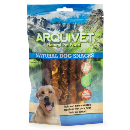 Snack natural para perros  Twist de pato enrollado Arquivet 13cm   100gr