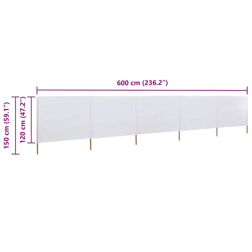 Vidaxl Paravientos De 5 Paneles Tela Blanco Arena 600x120 Cm_2