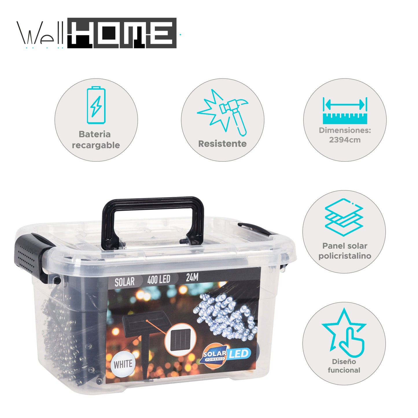 Well Home Cadena De Luz Led Solar Con 400 Bombillas - Cable De 4 Metros_1