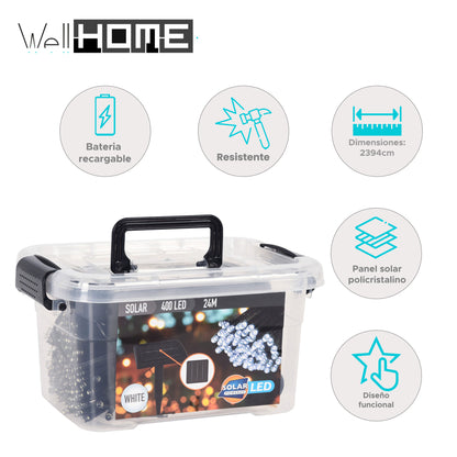 Well Home Cadena De Luz Led Solar Con 400 Bombillas - Cable De 4 Metros_1