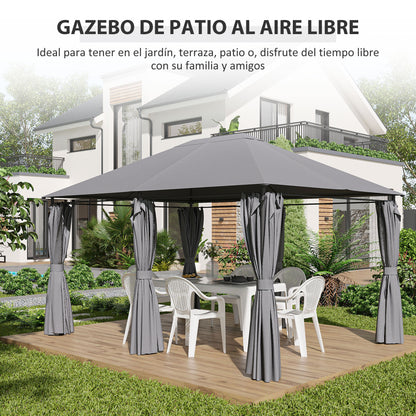 Outsunny Cenador De Jardín 4x3 M Con 6 Paredes Laterales Para Fiestas Gris_5