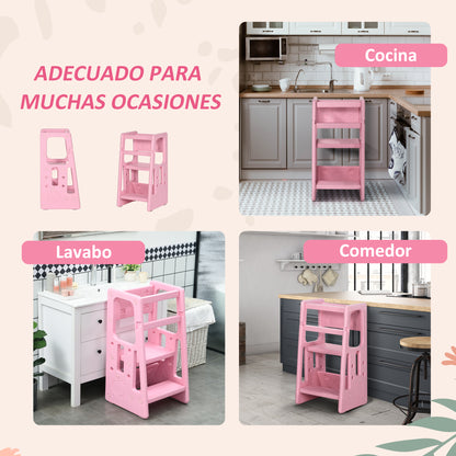 Homcom Torre De Aprendizaje Para Niños Con Altura Ajustable 47x47x90 Cm Rosa_5