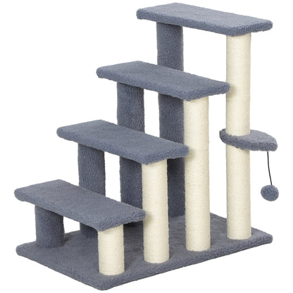 Pawhut Escalera Para Gatos 4 Niveles Cubierto De Suave Felpa 60x40x64 Cm Gris_0