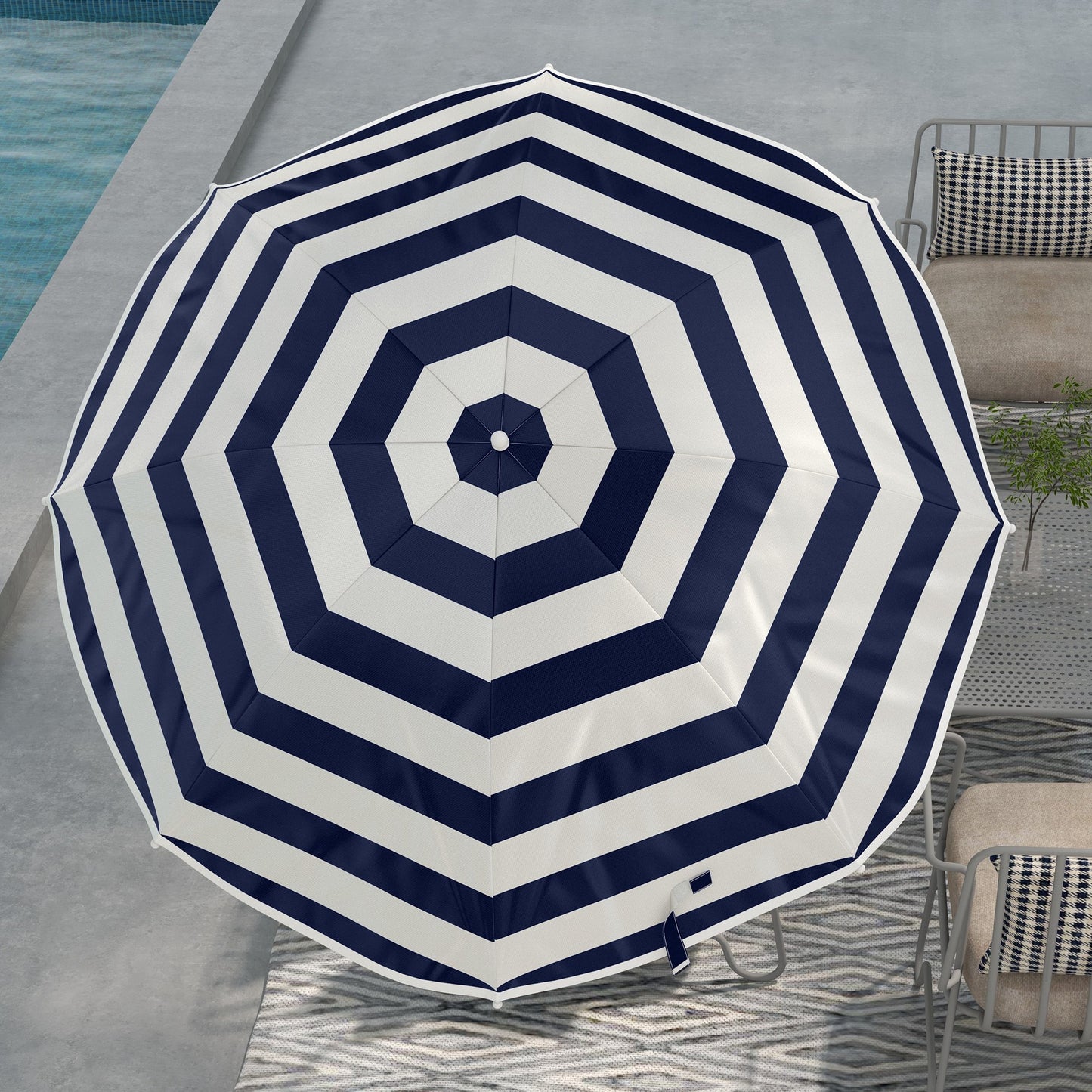 Outsunny Sombrilla Playa Para Silla Ø103x97,5 Cm Con Abrazadera Azul Y Blanco_3