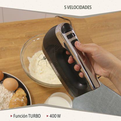 Briebe Batidora De Varillas Eléctrica 400w Amasadora De Mano Especial Repostería 5 Velocidades + Turbo, Hm1174blk, Negro_2