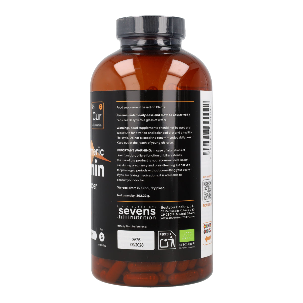 Cúrcuma + Jengibre Sevens Nutrition 365 cápsulas