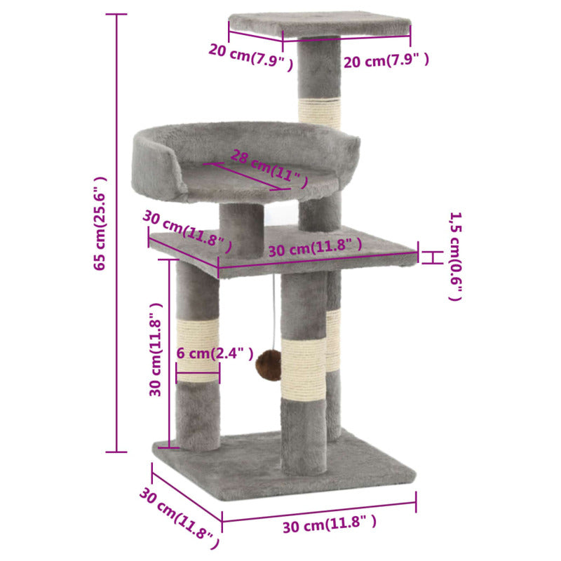 Vidaxl Rascador Para Gatos Con Postes De Sisal 65 Cm Gris_5