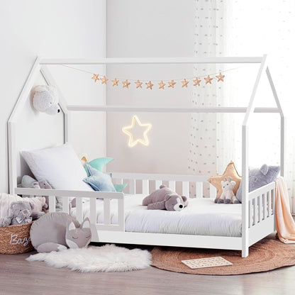 Cama Infantil Modelo Cabaña De Pino Lacada En Blanco 90x190cm