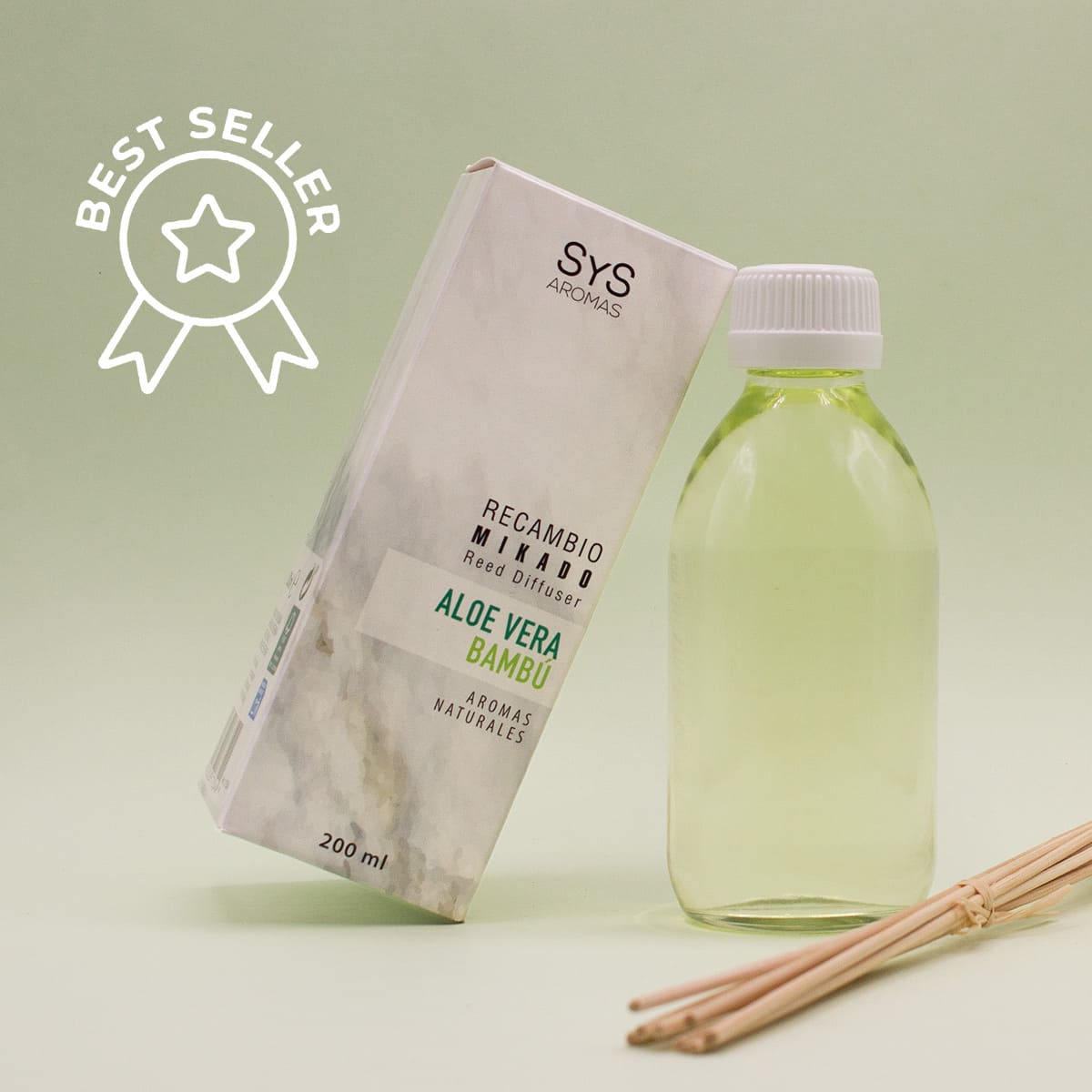 Recambio Mikado Aloe Vera-Bambú Mármol SYS Aromas 200 ml | Con Palos | Aroma Agreste y Herbal | Relajante_1