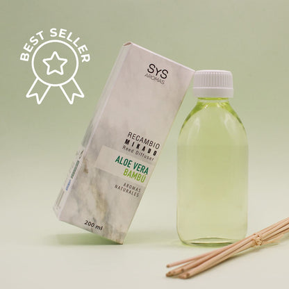 Recambio Mikado Aloe Vera-Bambú Mármol SYS Aromas 200 ml | Con Palos | Aroma Agreste y Herbal | Relajante_1