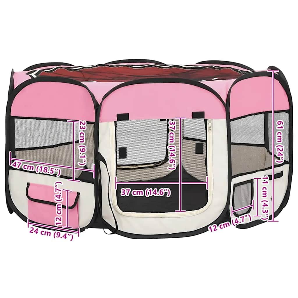 Vidaxl Parque De Perros Plegable Y Bolsa Transporte Rosa 125x125x61cm_2