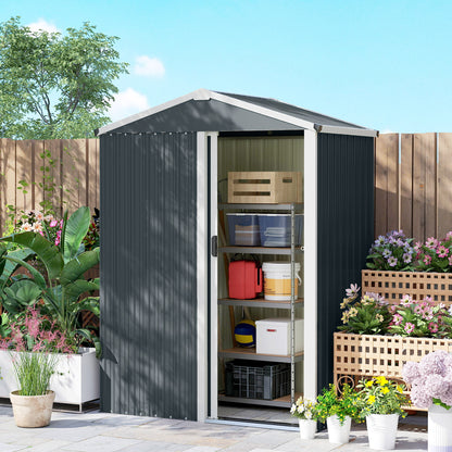 Outsunny Caseta De Jardín Exterior 1,1 M² 136x87x176 Cm Puerta Corredera Gris_3