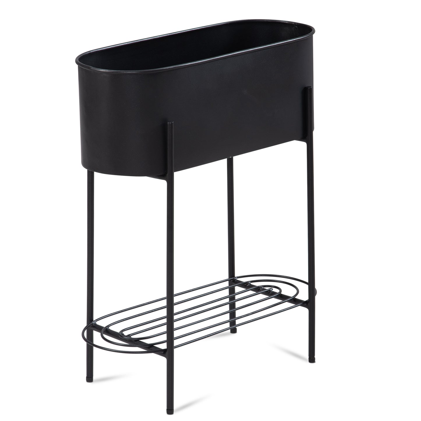 Macetero De Metal 51x65x22 Cm Negro Con Estructura Y Estante_0
