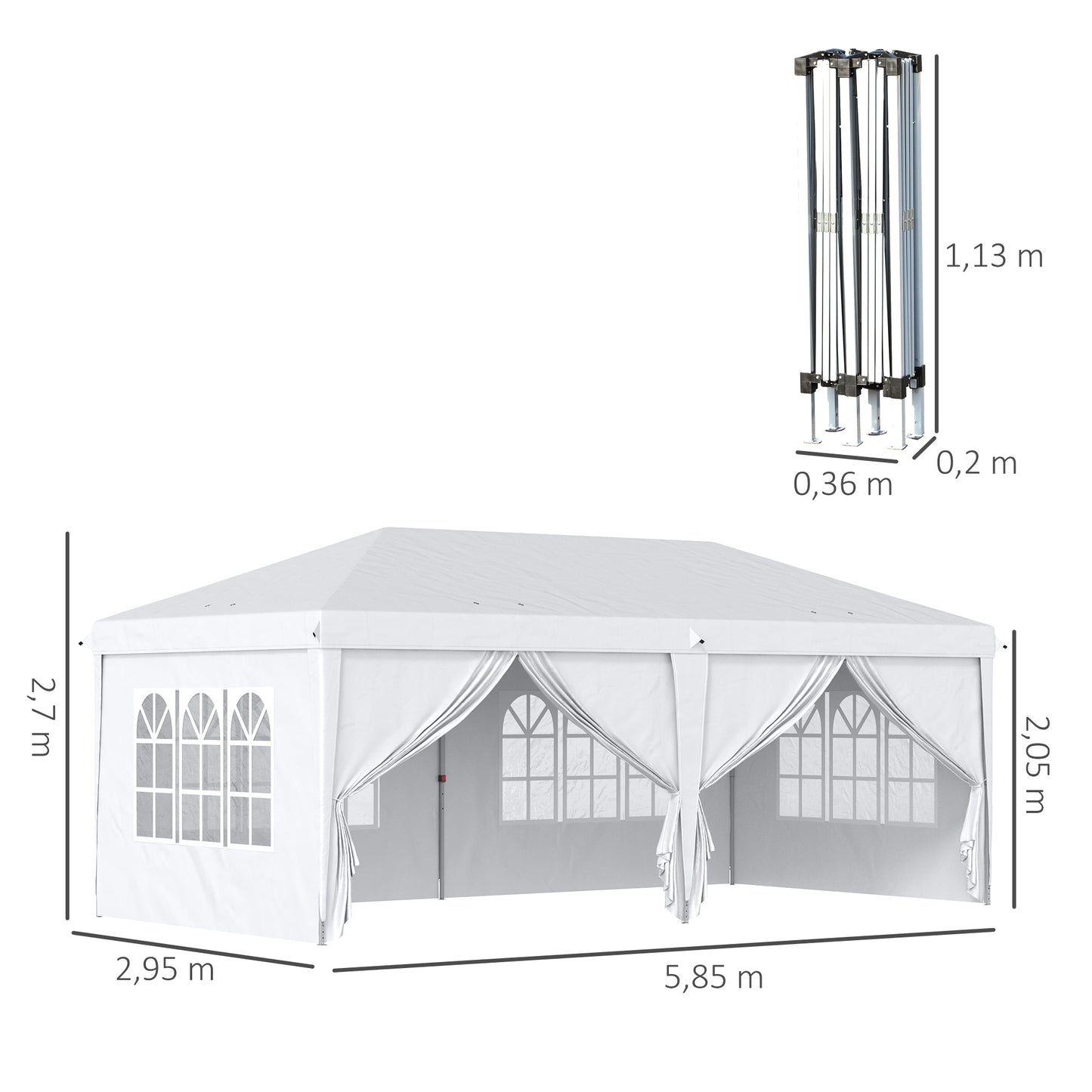 Outsunny Carpa Plegable 5,85x2,95x2,7 M Con 4 Paneles 4 Ventanas Blanco_2