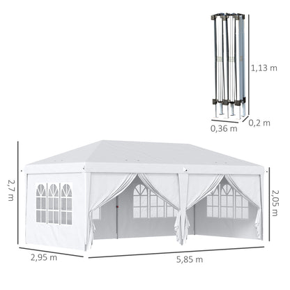 Outsunny Carpa Plegable 5,85x2,95x2,7 M Con 4 Paneles 4 Ventanas Blanco_2