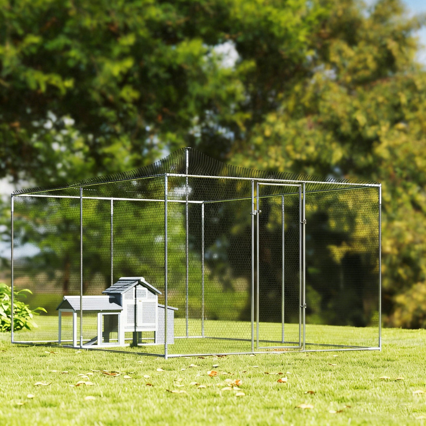 Pawhut Gallinero Para Exterior Grande Con Doble Cierre 4x3x1,97 M 12 M² Plata_3