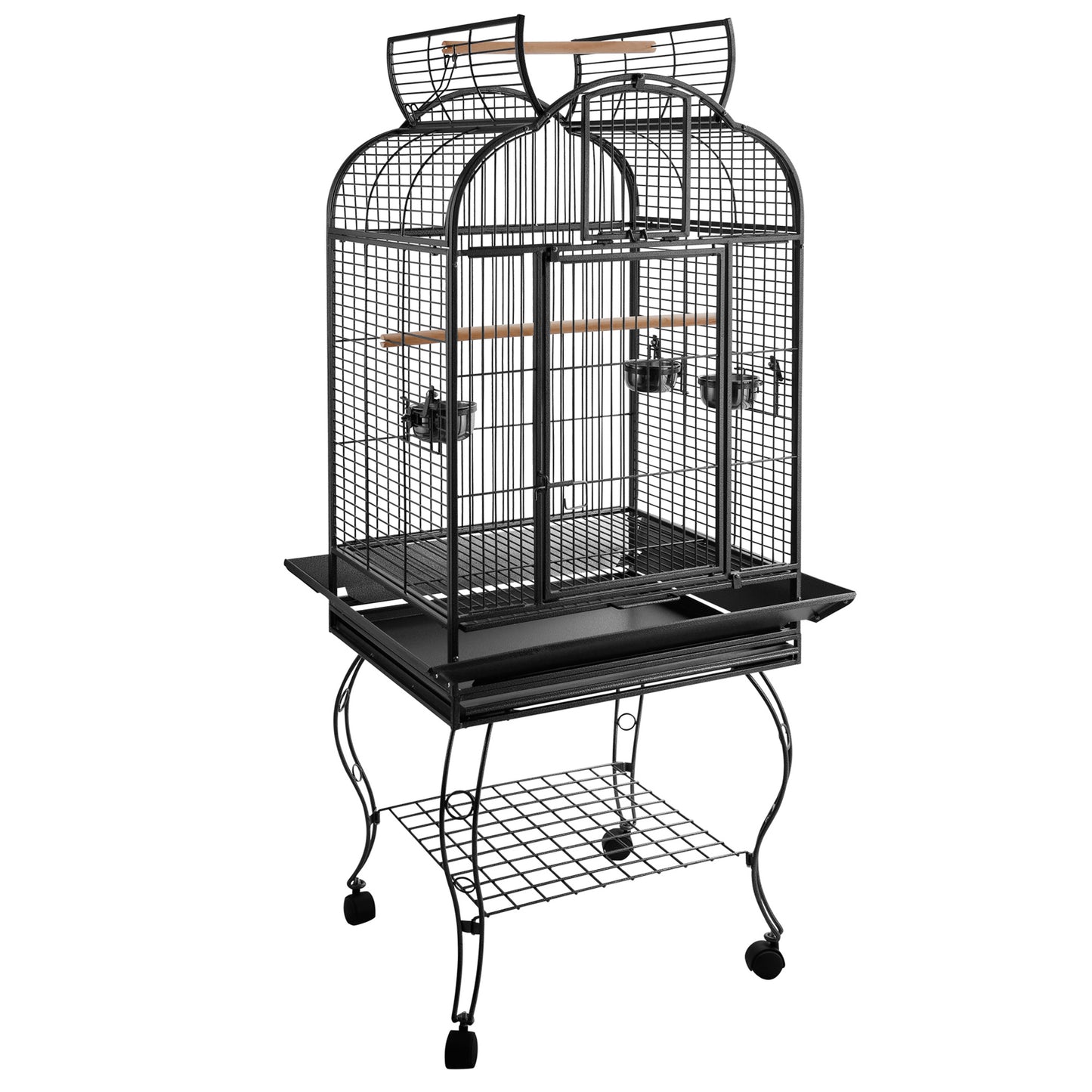 Pawhut Jaula De Pájaros Pajarera Con 2 Puertas Perchas Bandeja Ruedas 75x69x159_0