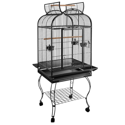 Pawhut Jaula De Pájaros Pajarera Con 2 Puertas Perchas Bandeja Ruedas 75x69x159_0
