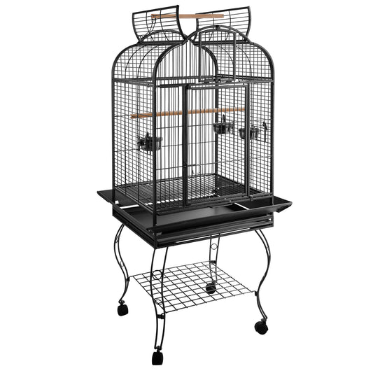 Pawhut Jaula De Pájaros Pajarera Con 2 Puertas Perchas Bandeja Ruedas 75x69x159_0