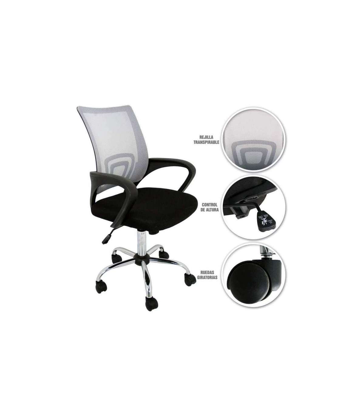 Silla Despacho Giratoria Martina Tapizada En Tejido Transpirable Gris/negro. Alto: 88-98,_2