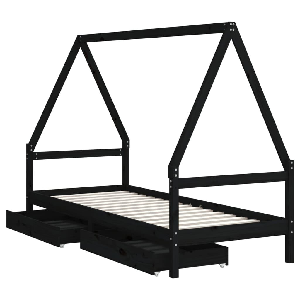 Vidaxl Estructura Cama Infantil Y Cajones Madera Pino Negro 90x190 Cm_3