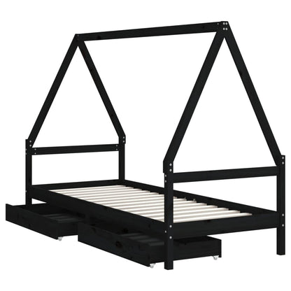 Vidaxl Estructura Cama Infantil Y Cajones Madera Pino Negro 90x190 Cm_3