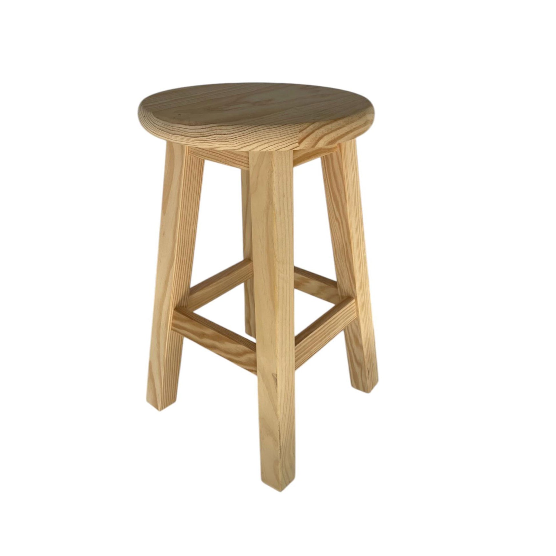 Well Home Taburete de Madera Maciza Redondo Color Natural (29 x 29 x 50 cm)_0
