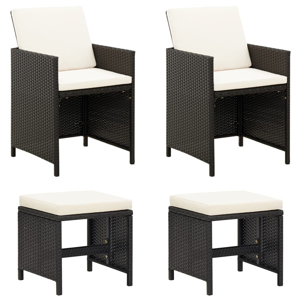 Vidaxl Conjunto De Silla De Jardín Y Taburete 4 Piezas Negra Ratán Pe_0