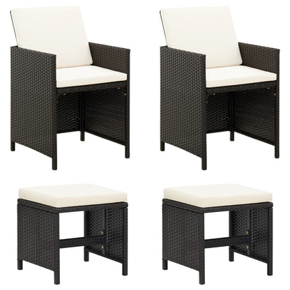 Vidaxl Conjunto De Silla De Jardín Y Taburete 4 Piezas Negra Ratán Pe_0