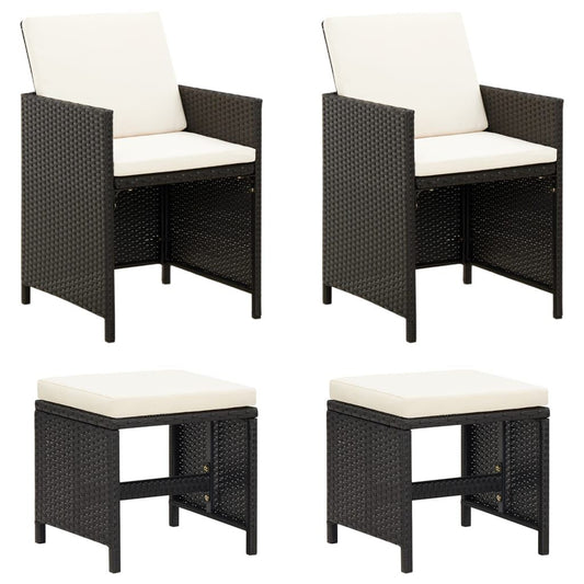 Vidaxl Conjunto De Silla De Jardín Y Taburete 4 Piezas Negra Ratán Pe_0