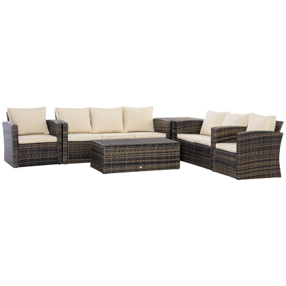 Outsunny Conjunto De Muebles Jardín De Ratán 6 Piezas Con Almacenaje Y Cojines_0