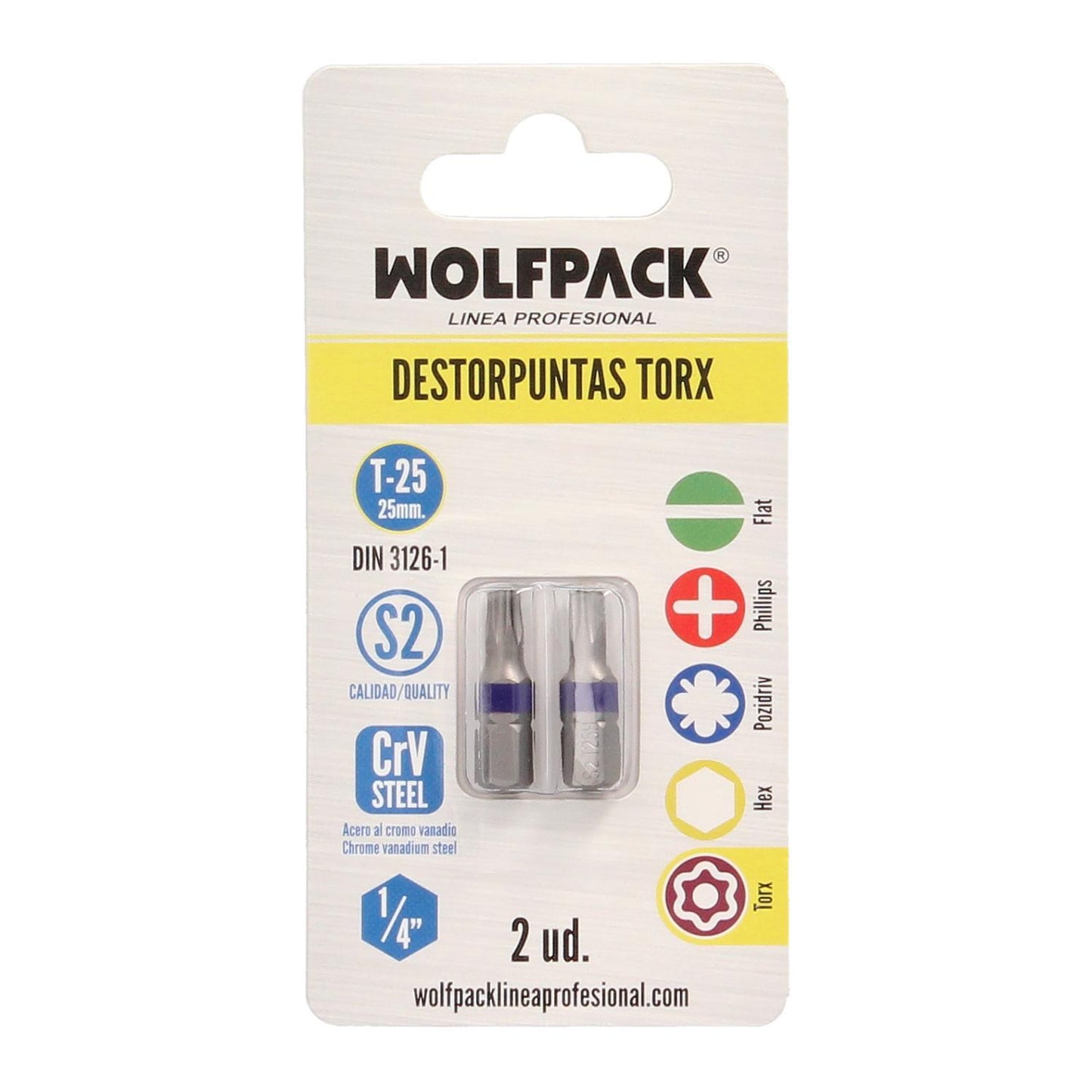 Puntas Destornillador Torx 25 Inviolable (2 Piezas). Acero S2 Al Cromo Vanadio. Puntas Hexagonales, Destorpuntas,