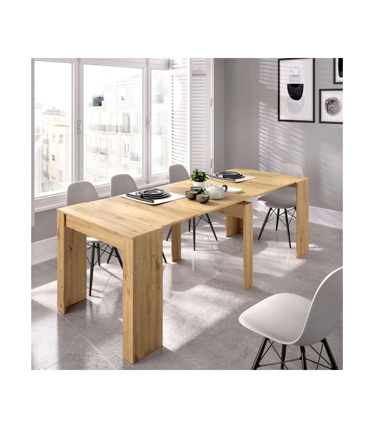 Mesa De Comedor Bailen Multifunción Extensible En Madera Nordic De 77 Cm(alto), 54-101-147-194-240 Cm(ancho), 90 Cm(largo)_2